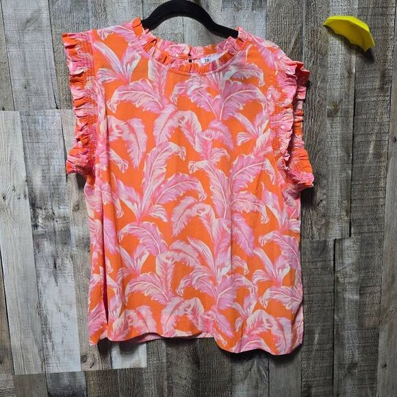DR2 Pink and Orange Tropical Print Floral Plus Size Blouse - Picture 1 of 4